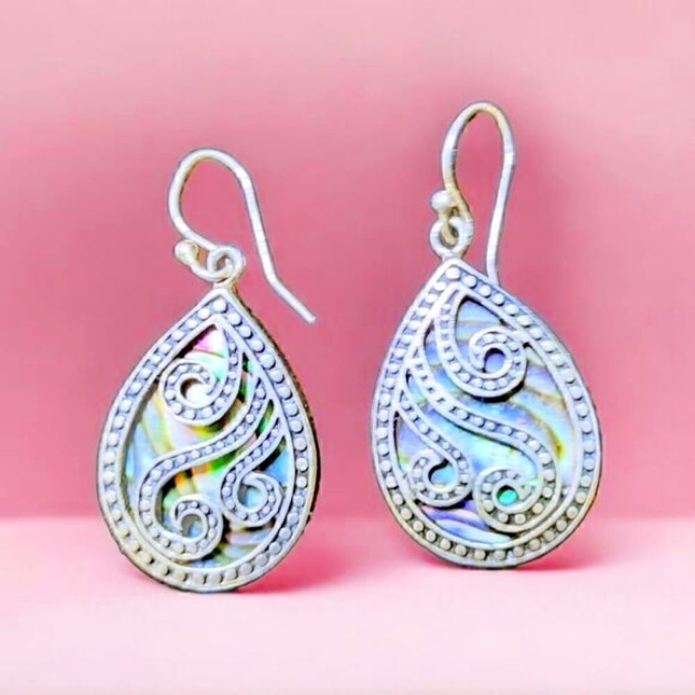 STERLING SILVER with ABALONE DROP Earrings by ARTISAN Hand-crafted